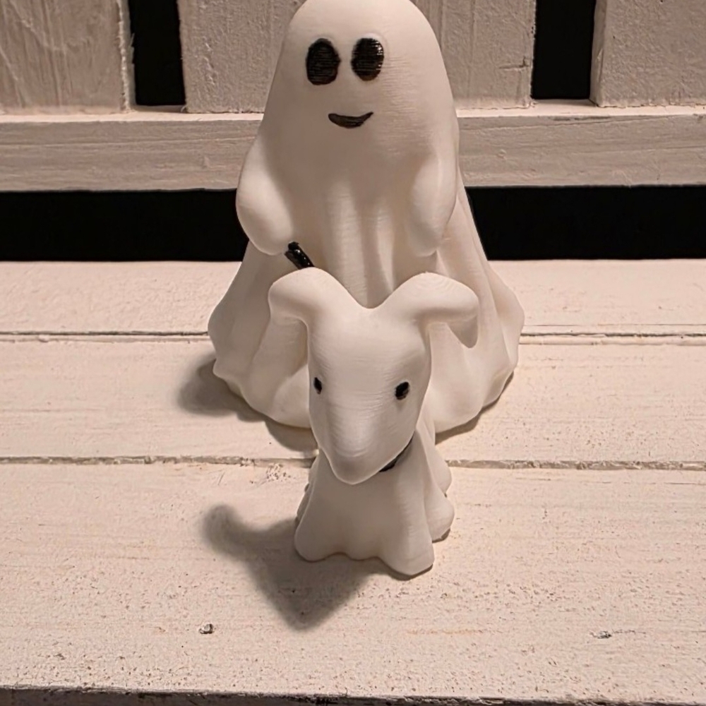 Charming White Ghost and Dog Figurine Set